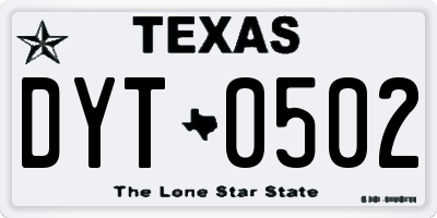 TX license plate DYT0502