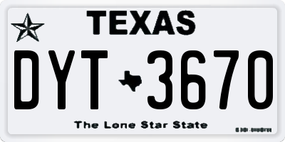 TX license plate DYT3670