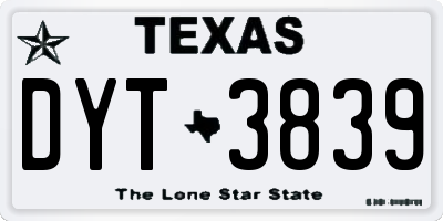 TX license plate DYT3839