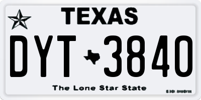 TX license plate DYT3840