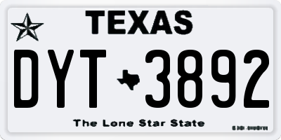 TX license plate DYT3892