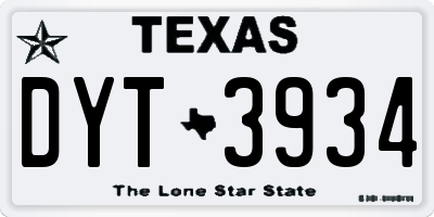 TX license plate DYT3934