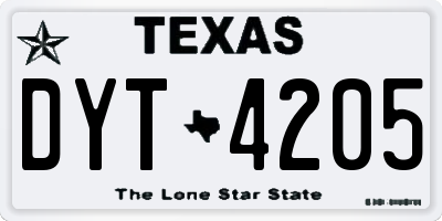 TX license plate DYT4205