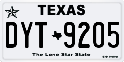TX license plate DYT9205