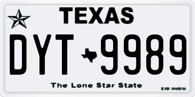 TX license plate DYT9989