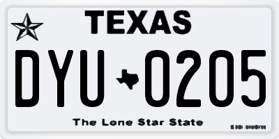 TX license plate DYU0205