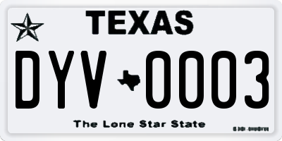 TX license plate DYV0003