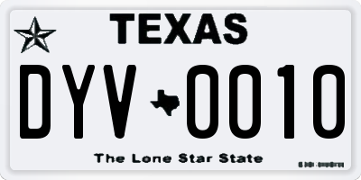 TX license plate DYV0010