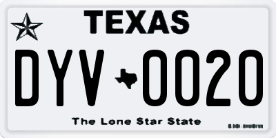 TX license plate DYV0020