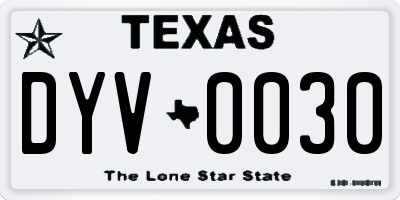 TX license plate DYV0030