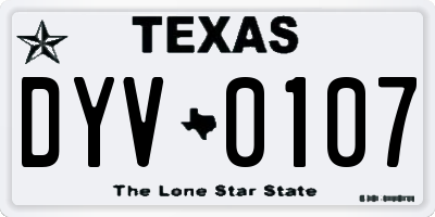 TX license plate DYV0107
