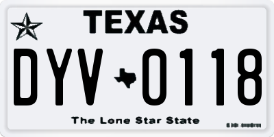 TX license plate DYV0118