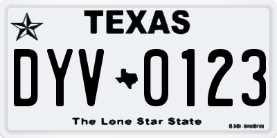 TX license plate DYV0123