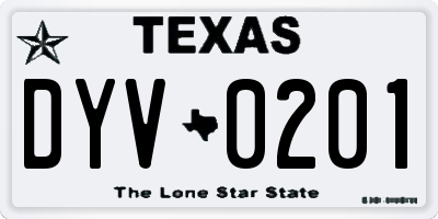 TX license plate DYV0201