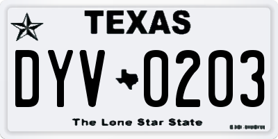 TX license plate DYV0203