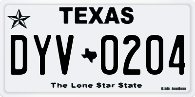 TX license plate DYV0204