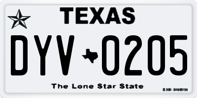 TX license plate DYV0205