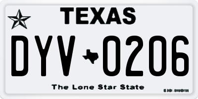 TX license plate DYV0206