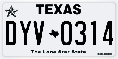 TX license plate DYV0314