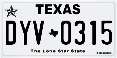 TX license plate DYV0315