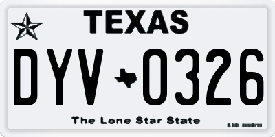 TX license plate DYV0326