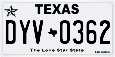 TX license plate DYV0362