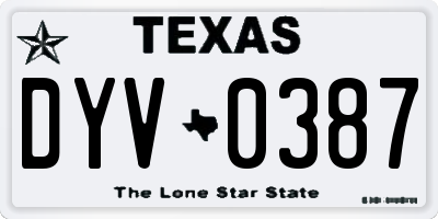 TX license plate DYV0387