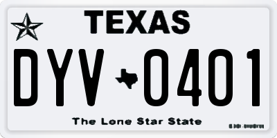 TX license plate DYV0401