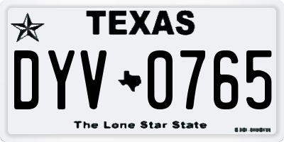 TX license plate DYV0765