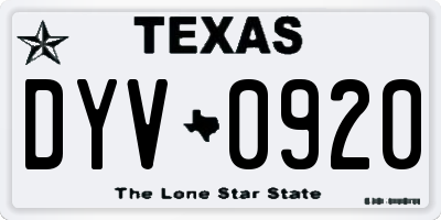 TX license plate DYV0920