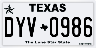 TX license plate DYV0986