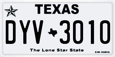 TX license plate DYV3010