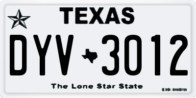 TX license plate DYV3012
