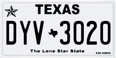 TX license plate DYV3020