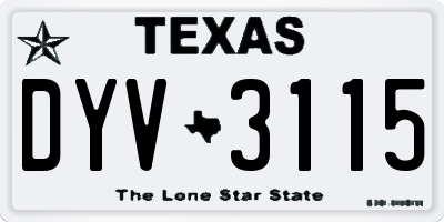 TX license plate DYV3115