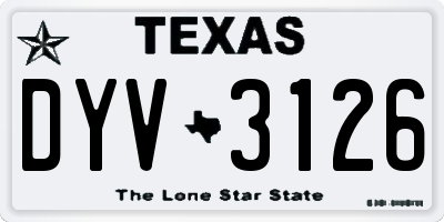 TX license plate DYV3126