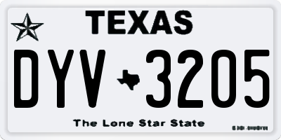 TX license plate DYV3205