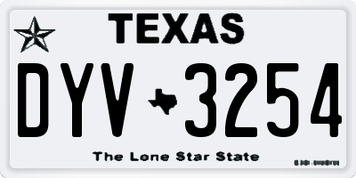 TX license plate DYV3254