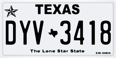 TX license plate DYV3418