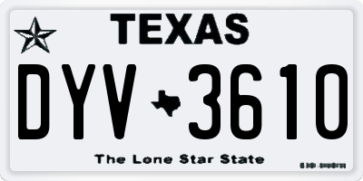 TX license plate DYV3610