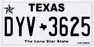 TX license plate DYV3625