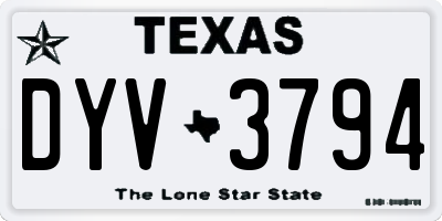 TX license plate DYV3794