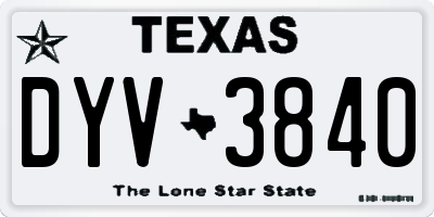 TX license plate DYV3840