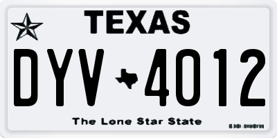 TX license plate DYV4012