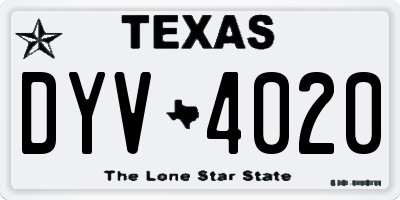 TX license plate DYV4020