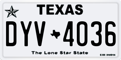 TX license plate DYV4036