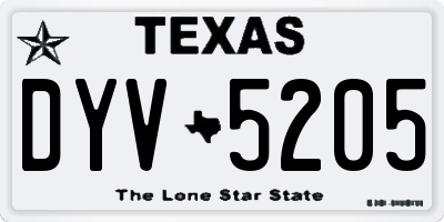 TX license plate DYV5205