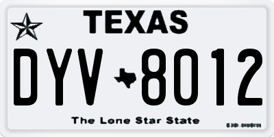 TX license plate DYV8012