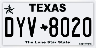 TX license plate DYV8020