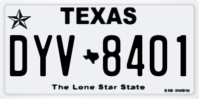 TX license plate DYV8401